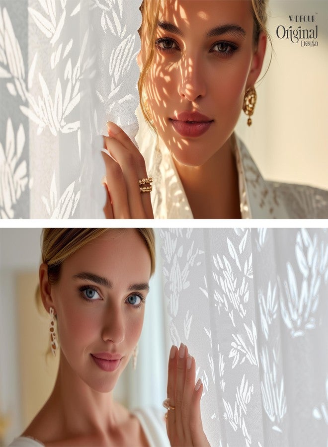 WdFour Semi-Sheer Lace Curtains for Living Room & Dining Room, Rod Pocket Vintage Sheer Drapes, Filter Sunlight with Elegant Shadows, Soft Light & Privacy(White, 52" W x 84" L) - Image 5